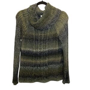 Dressbarn Ombre Cowl‎ Neck Sweater Olive Green Knit Pullover